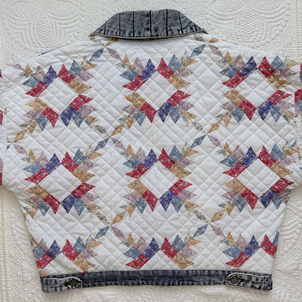 Blank NYC Quilted Patchwork Cropped Jacket in Cream, Blue & Coral - Picture 8 of 16